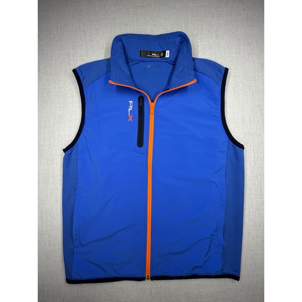 RLX Ralph Lauren Mens Medium Blue Golf Vest Full Zip Stretch Athletic Wicking
